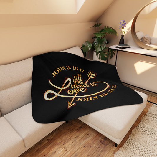 Illustrated Truth 02-02 "All You Need is Love" Designer Cozy Tan Sherpa Blanket