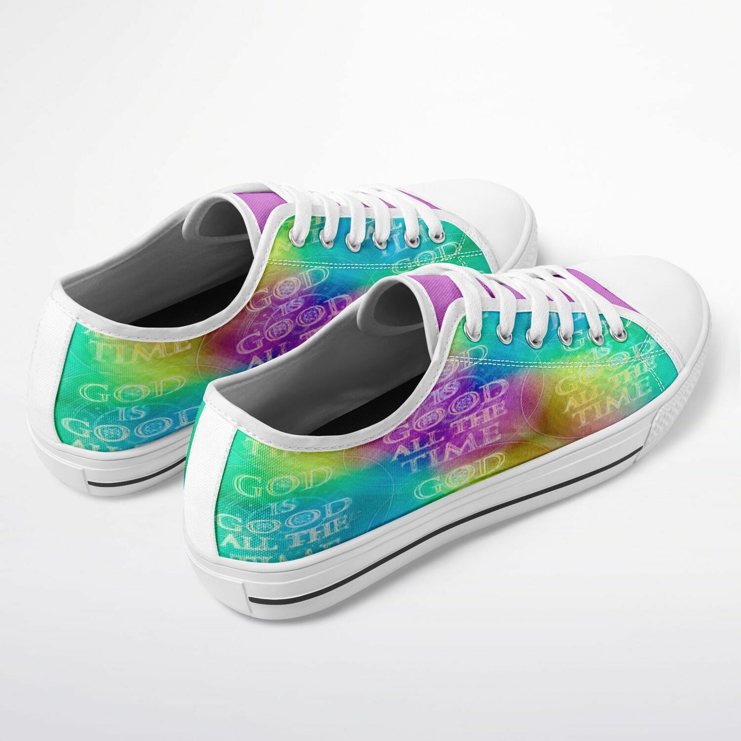 Chroma-Shift Art-to-Wear: God is Good All The Time 01-02 Women's Low Top Canvas Sneakers