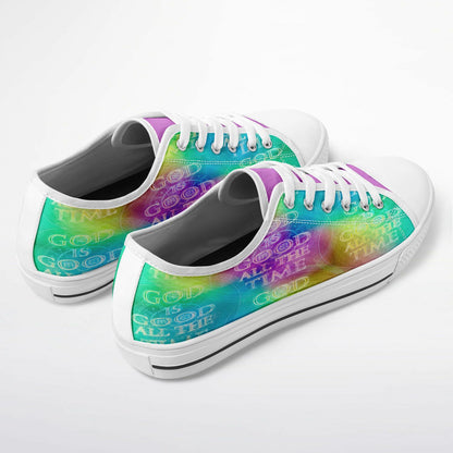 Chroma-Shift Art-to-Wear: God is Good All The Time 01-02 Women's Low Top Canvas Sneakers