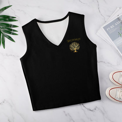Yahuah: Tree of Life (01-01) | Knit Crop Top | Black Gold Faith Vest