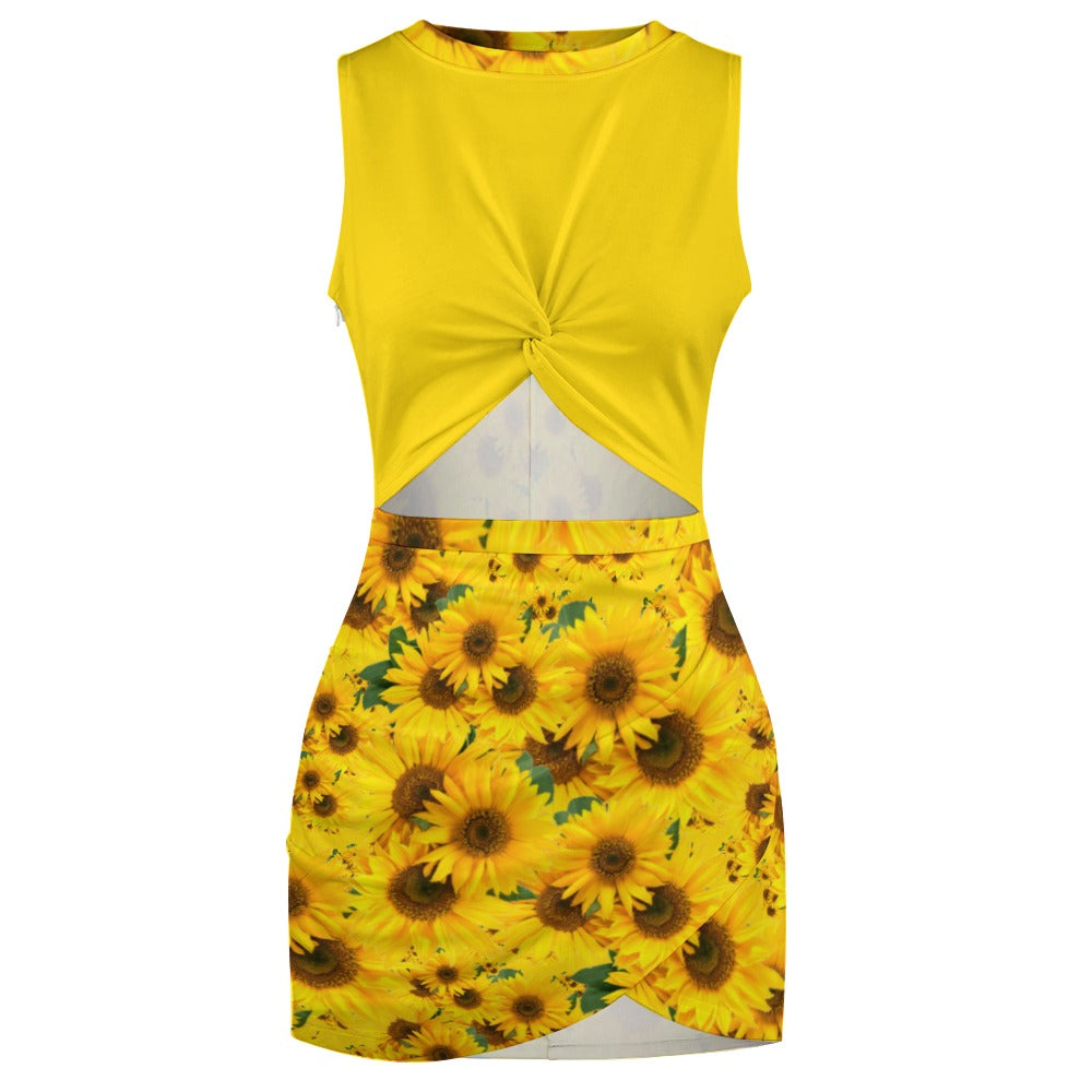 TRP Floral Print 04: Sunflowers 01 Designer Hip Wrap Dress (5 colors)