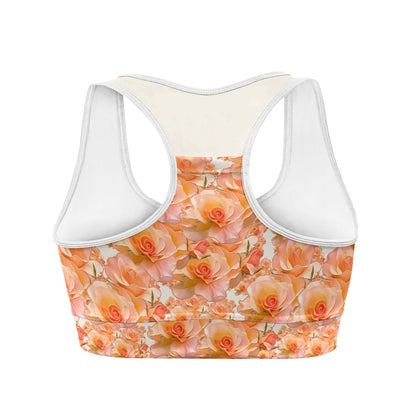 Floral Embosses: Roses 03-01 "Apricot Bloom Essential" Sports Bra