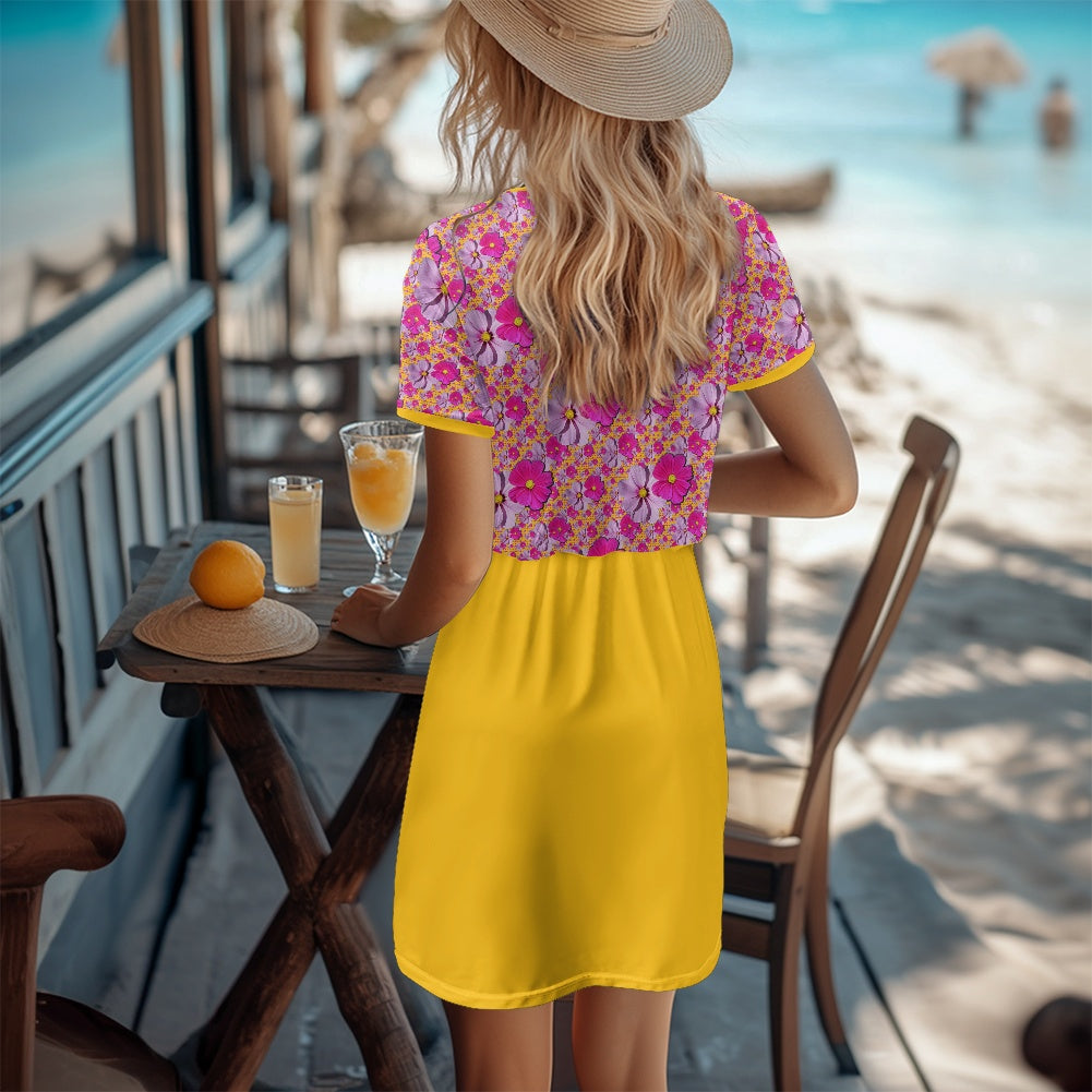 TRP Floral Print 05: Garden Cosmos Designer Pocket T-shirt Dress