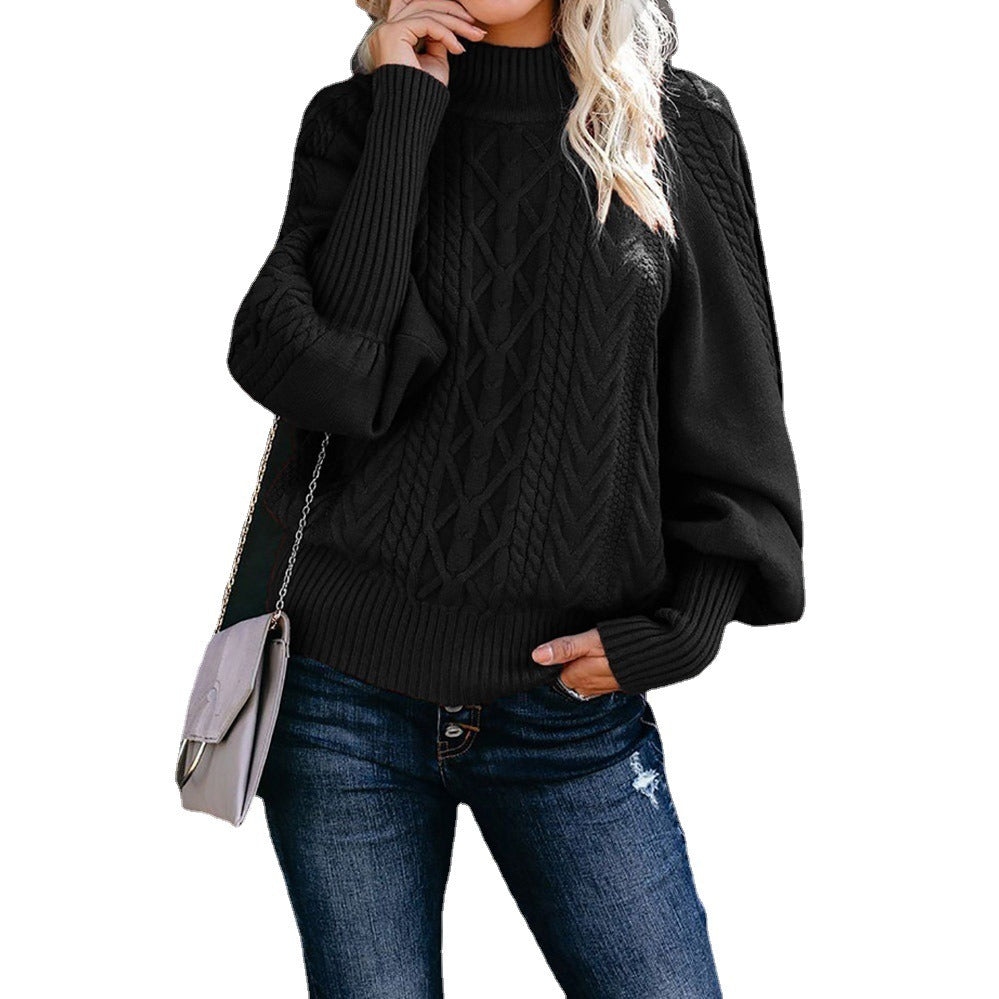 Mock Neck Solid Color Lantern Sleeve Sweater (13 colors)