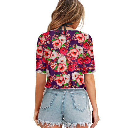 TRP Floral Print 03: Hibiscus Flowers 01-01 Tropical Bloom Tie-Front Crop Top