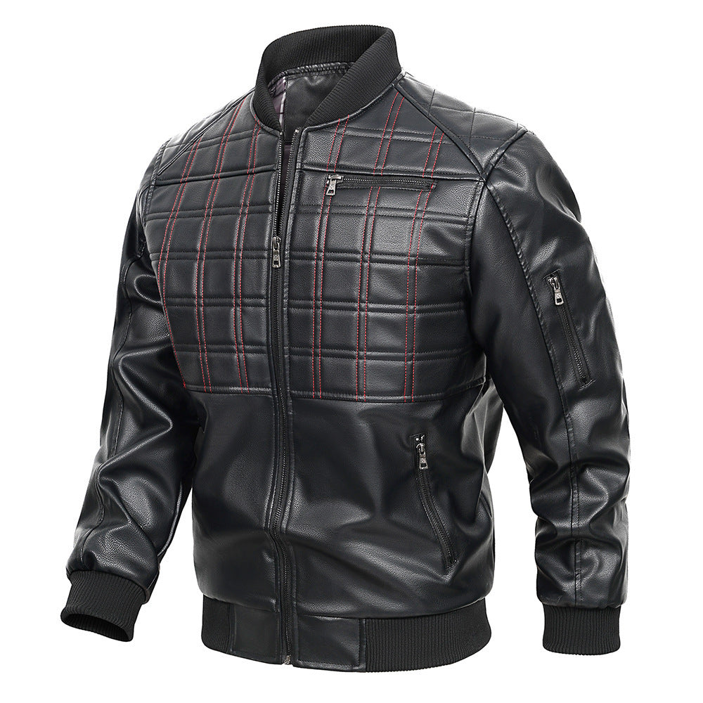 Black PU Leather Male Bomber Jacket