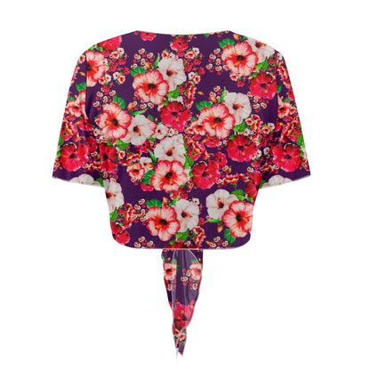 TRP Floral Print 03: Hibiscus Flowers 01-01 Tropical Bloom Tie-Front Crop Top