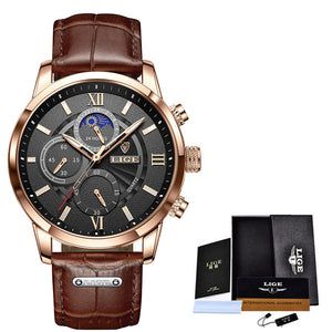 Multifunction 42mm Quartz Chronograph 30m Waterproof Men's Watch with Leather Band (5 colors)
