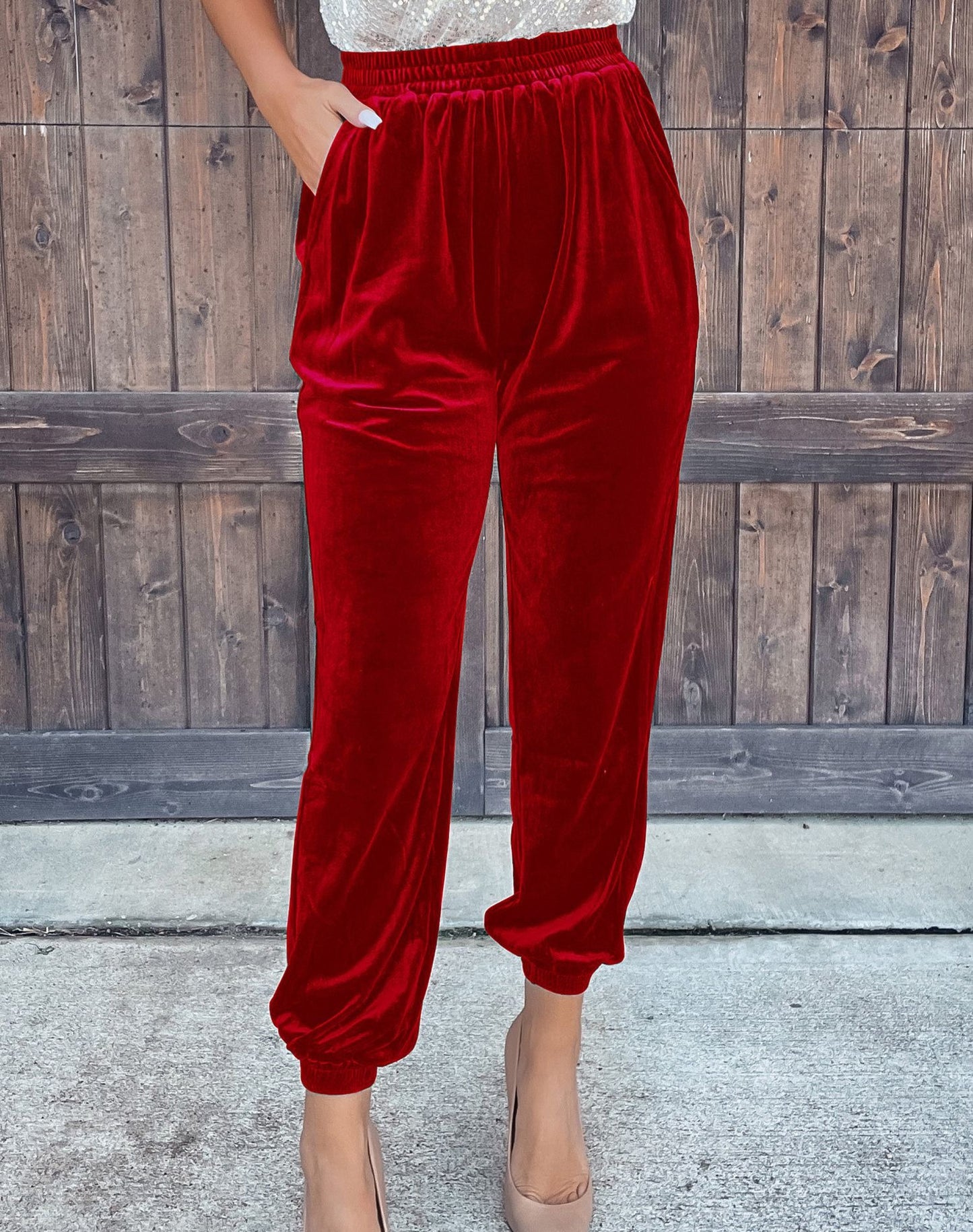 Solid Color Mid Waist Velvet Sweatpants (6 colors)