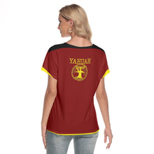 Cargar imagen en el visor de la galería, Yahuah-Tree of Life 02-01 Camiseta roja con cuello en V para mujer 