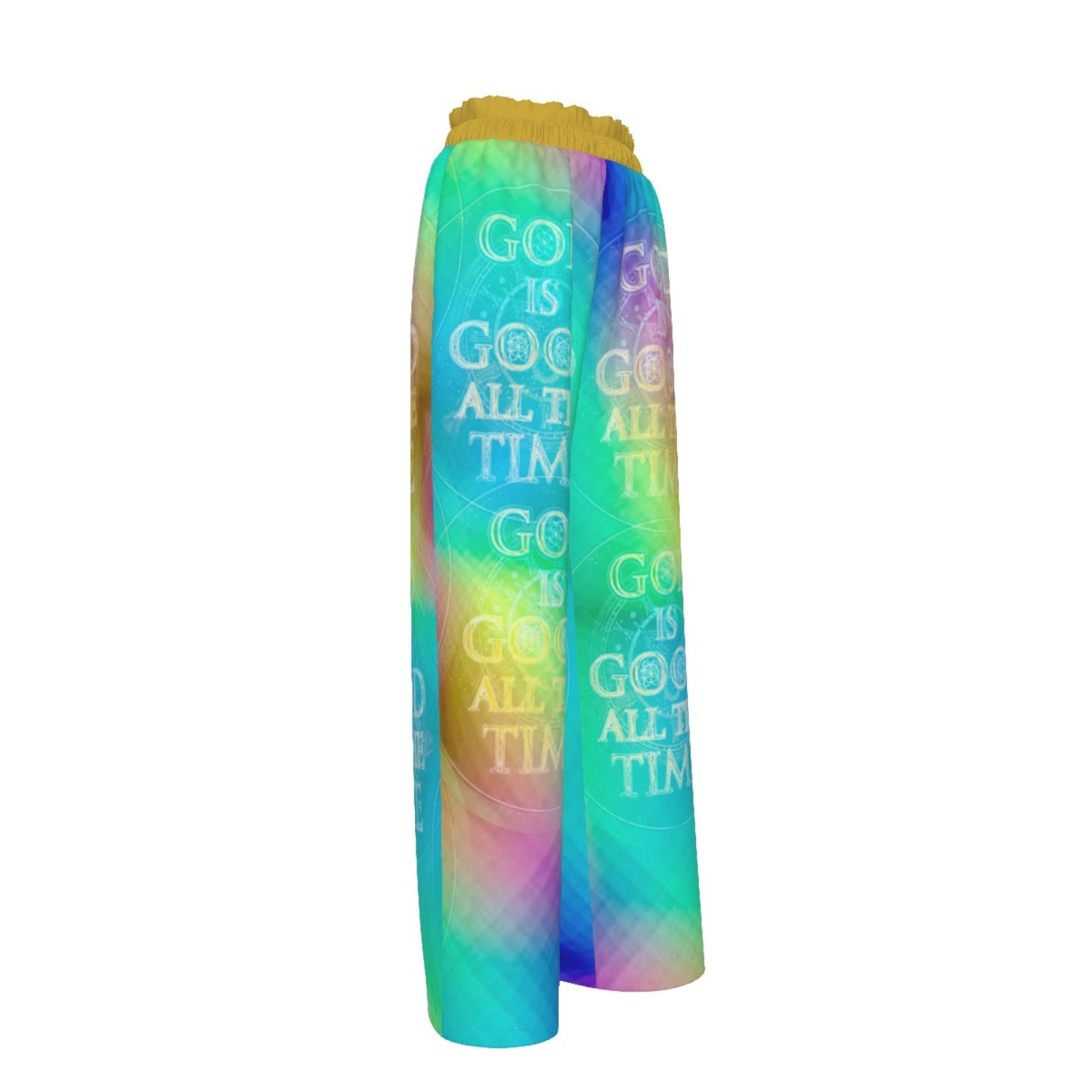 Chroma-Shift Art-to-Wear: God is Good All The Time 01-03 Faux Silk Open-Bottom Lounge Joggers