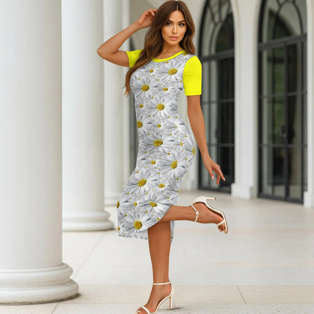 TRP Floral Print 08: English Daisies 01 Designer Bodycon Maxi Dress