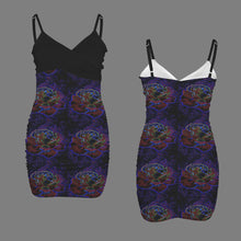 Cargar imagen en el visor de la galería, Floral Embosses: Roses 01 Patterned Designer V-neck Cami Ruched Bodycon Mini Dress