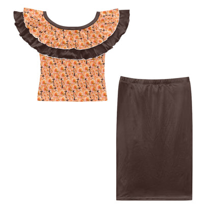 Floral Embosses: Roses 03-02 "Apricot Bloom Essential" Two-Tone Off-the-Shoulder Ruffle Maxi Dress