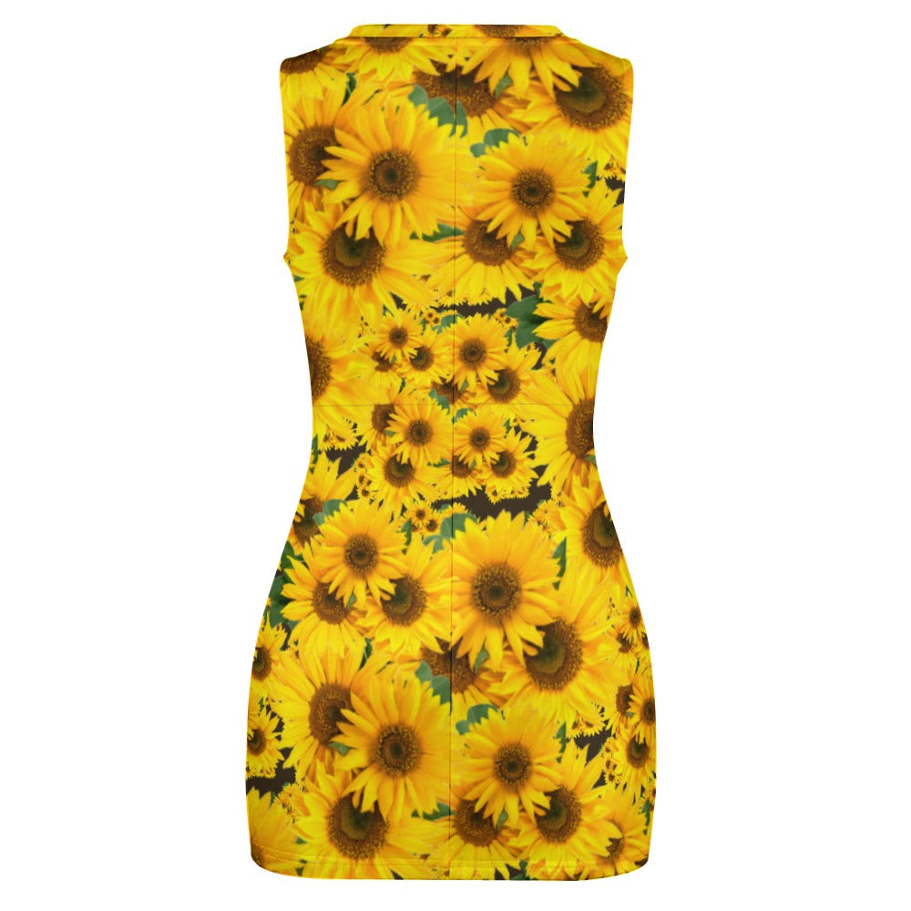 TRP Floral Print 04: Sunflowers 01 Designer Hip Wrap Dress (5 colors)