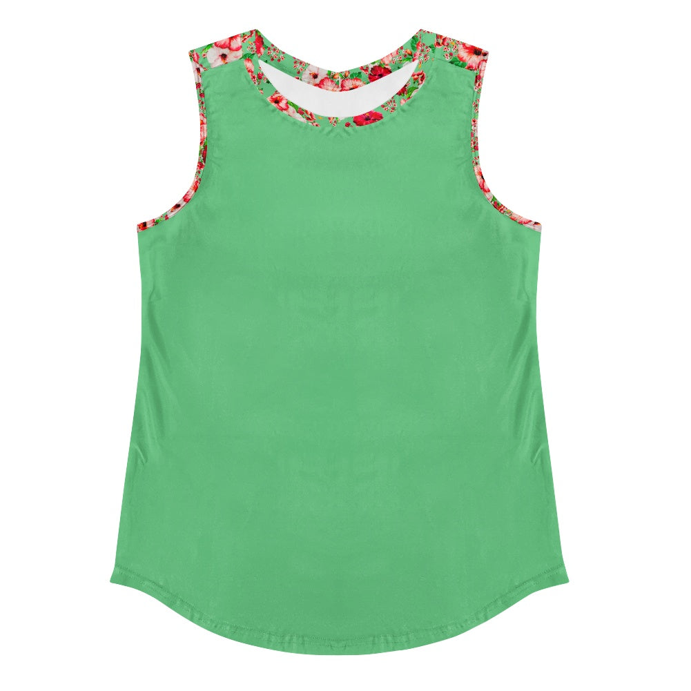 TRP Floral Print 03: Hibiscus Flowers 01-02 Tropical Bloom Muscle Tank, EmeraldGreen
