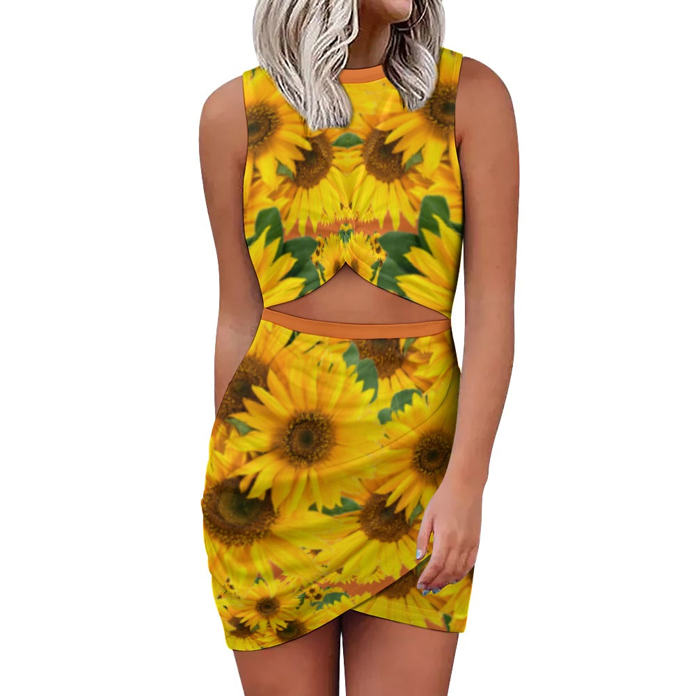 TRP Floral Print 04: Sunflowers 01 Designer Hip Wrap Dress (4 colors)