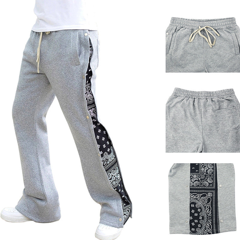 Men's Custom Bandana Side Strip Wide Leg Sweatpants (Gray/Black)