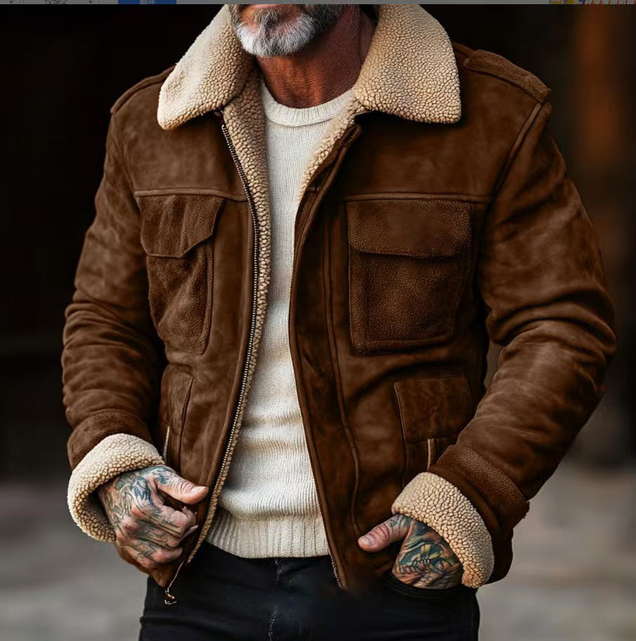 Wool Lined Male Trucker Jacket (Brown/Dark Brown)