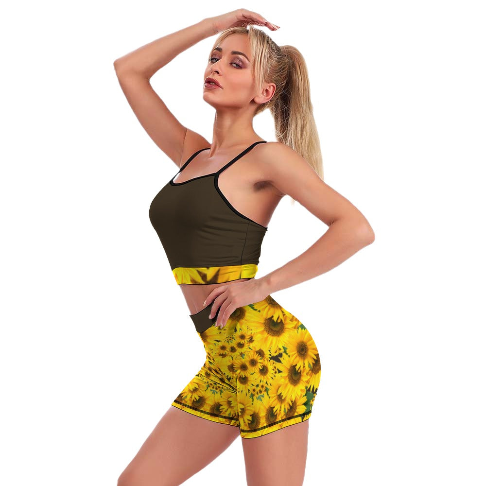 TRP Floral Print 04: Sunflowers 01 Designer Slim Yoga Set (5 colors)