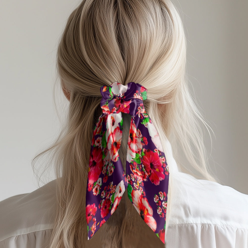 TRP Floral Print 03: Hibiscus Flowers 01-01 Tropical Bloom Satin Scarf Scrunchie