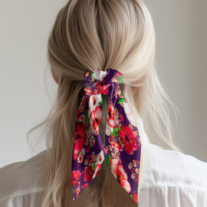 TRP Floral Print 03: Hibiscus Flowers 01-01 Tropical Bloom Satin Scarf Scrunchie