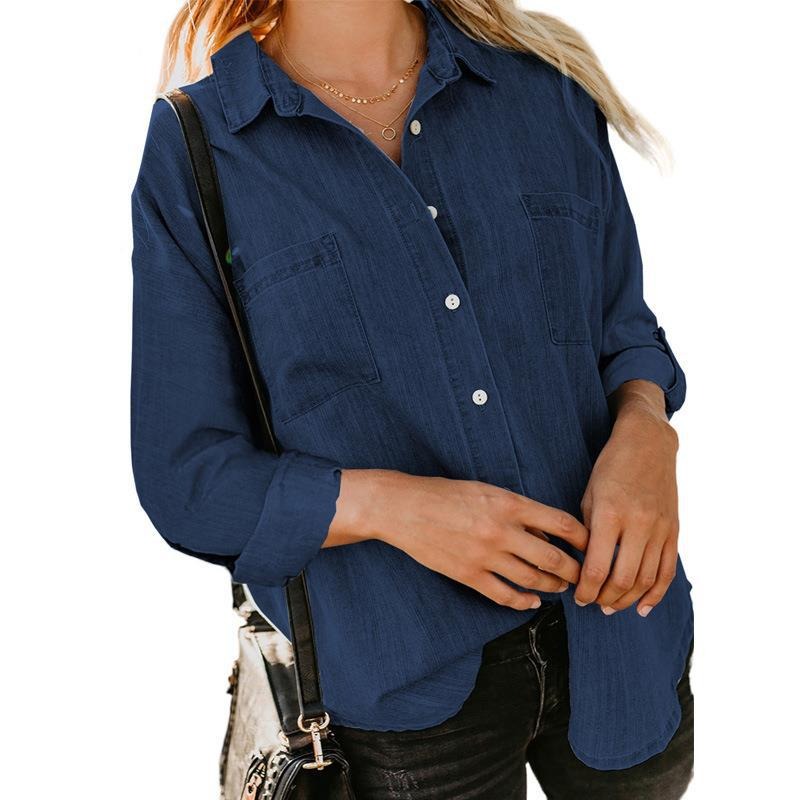 Double Pocket Long Sleeve Denim Blouse (7 colors)