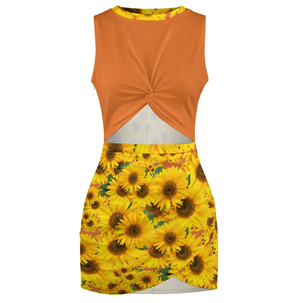 TRP Floral Print 04: Sunflowers 01 Designer Hip Wrap Dress (5 colors)