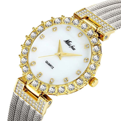 MISSFOX Ladies Quartz Waterproof Stainless Steel 18k Gold Plated Wristwatch (4 styles)