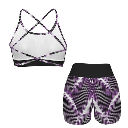 Orot (The Lights) Series: OR ARGAMAN | Royal Light (Purple) Cross Back String Sports Bra & High Waist Shorts Set