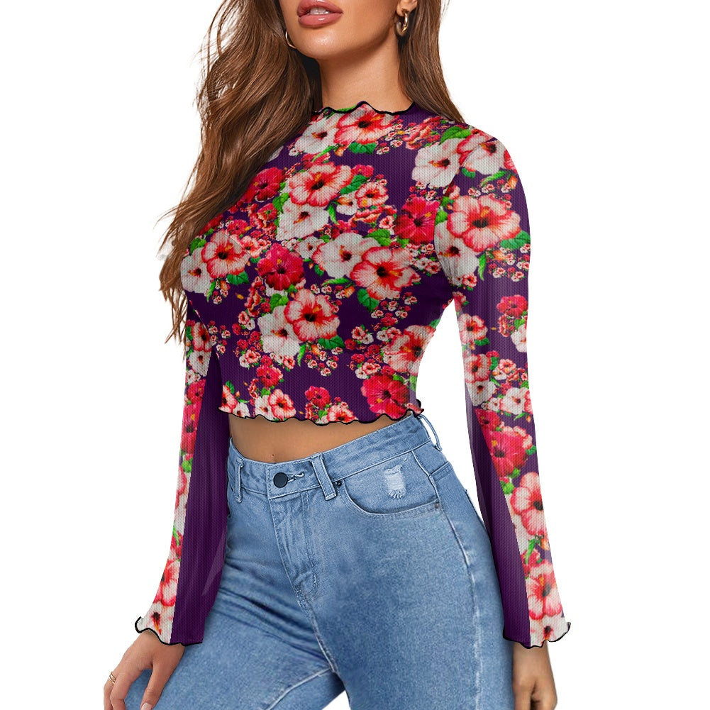 TRP Floral Print 03: Hibiscus Flowers 01-01 Tropical Bloom Bell Sleeve Blouse