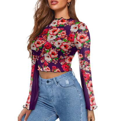 TRP Floral Print 03: Hibiscus Flowers 01-01 Tropical Bloom Bell Sleeve Blouse