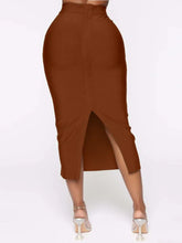 Load image into Gallery viewer, Brown High Waist Split Bandage Bodycon Midi Skirt