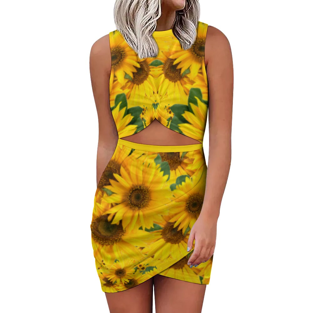 TRP Floral Print 04: Sunflowers 01 Designer Hip Wrap Dress (4 colors)