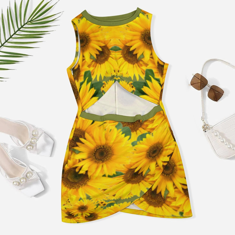 TRP Floral Print 04: Sunflowers 01 Designer Hip Wrap Dress (4 colors)