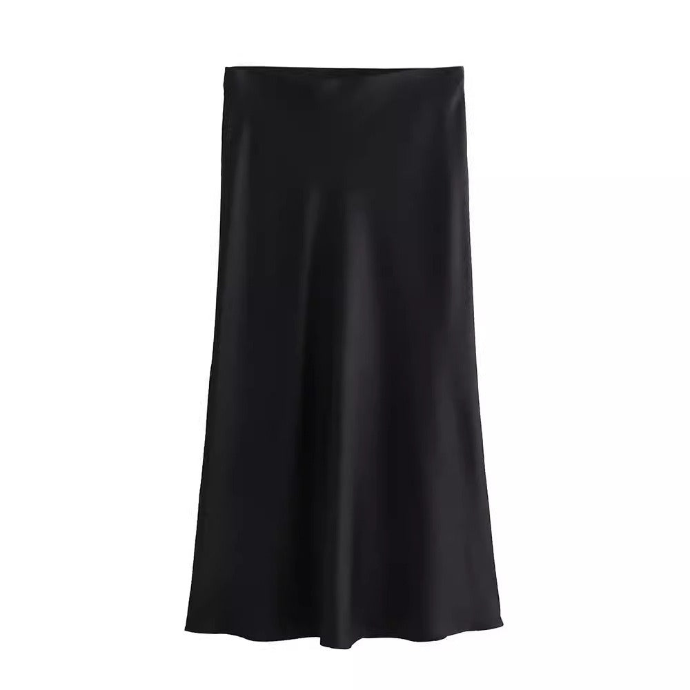 High Waisted Silk Satin Texture Gathered Midi Skirt (5 colors)