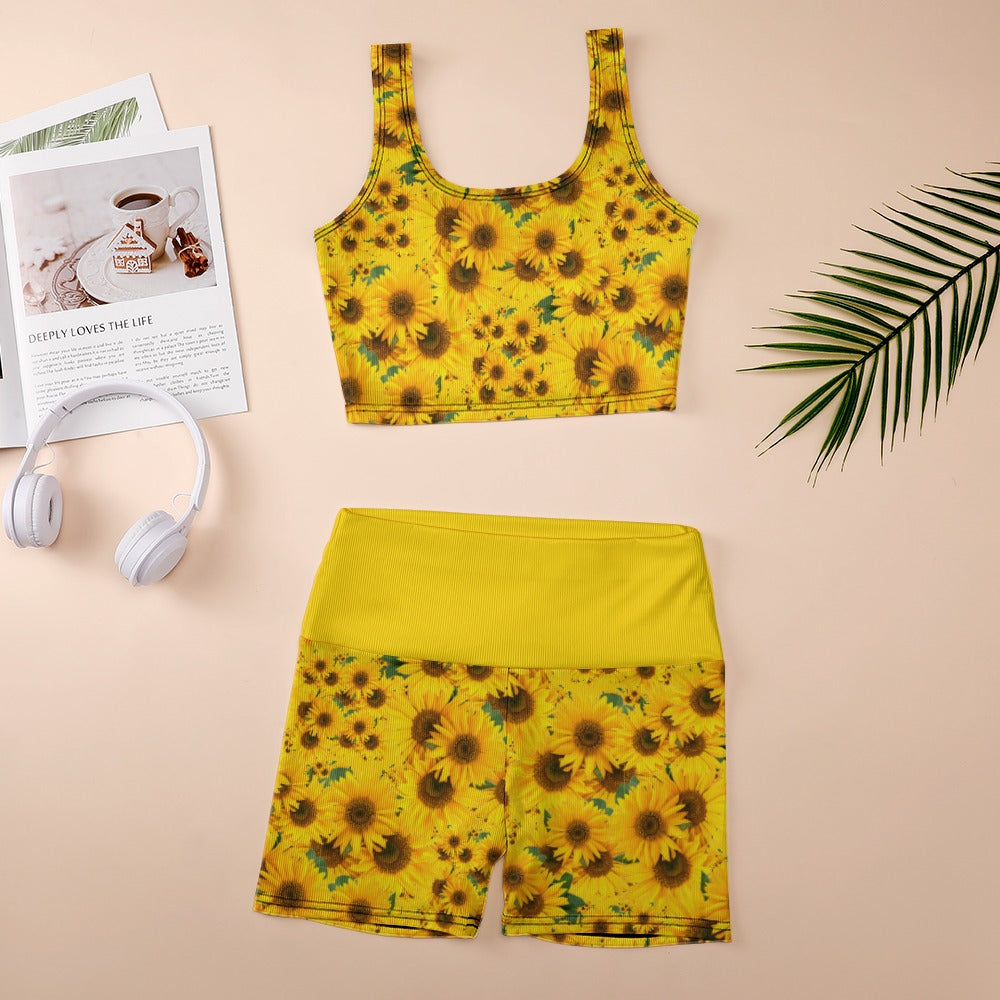 TRP Floral Print 04: Sunflowers 01 Designer Thread Yoga Set (5 colors)
