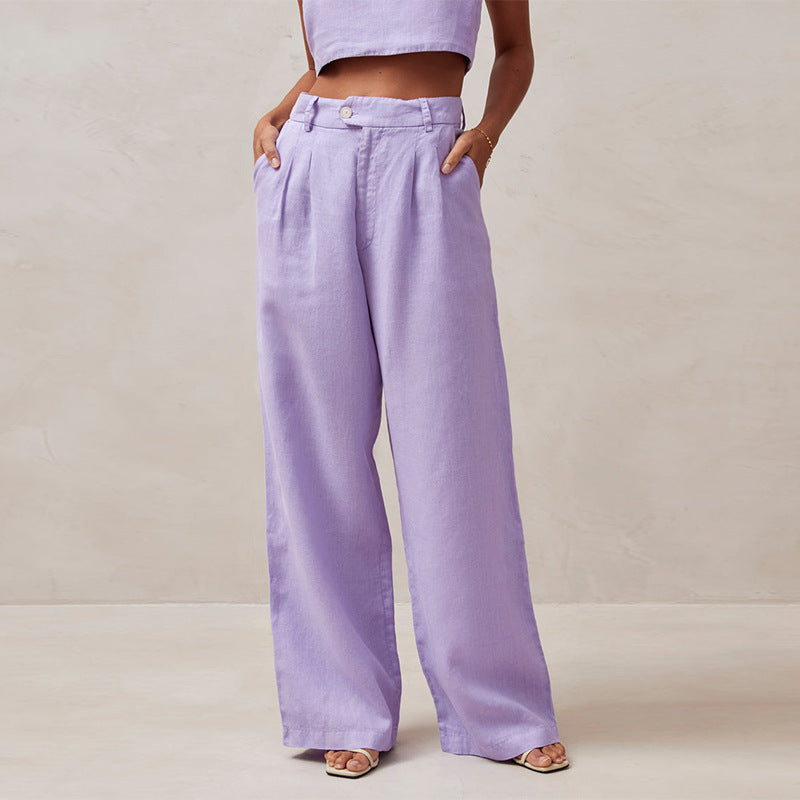 High Waist Solid Color Pleated Linen Pants (3 colors)