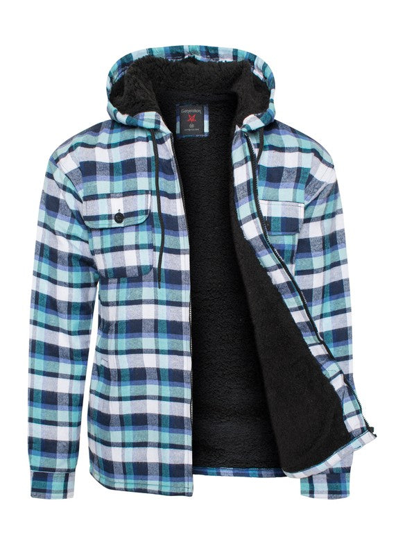 Flannel Sherpa Fleece Lined Full Zip Male Hoodie with Chest Pockets (8 colors)