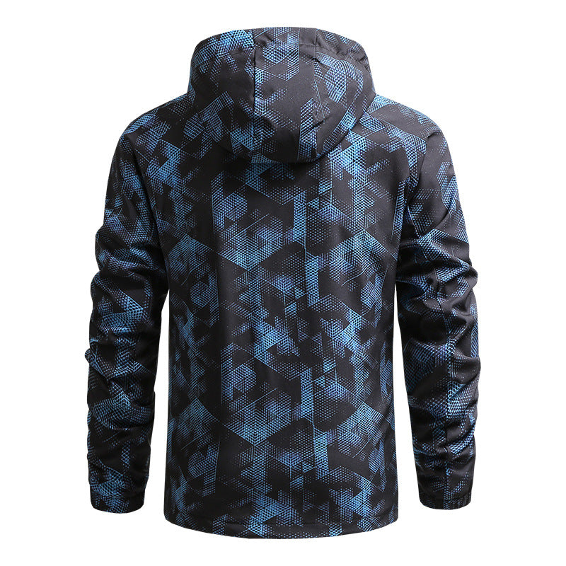 Blue Camouflage Print Male Windbreaker