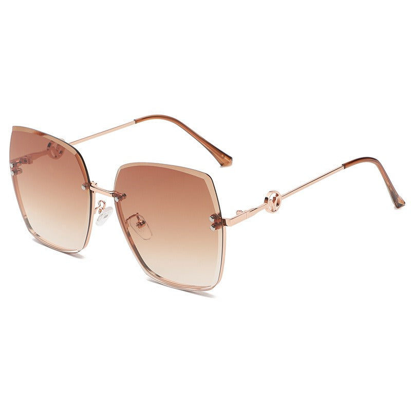 Oversize Frameless Fashion Metal Trimmed Gradient Sunglasses for Women (4 colors)