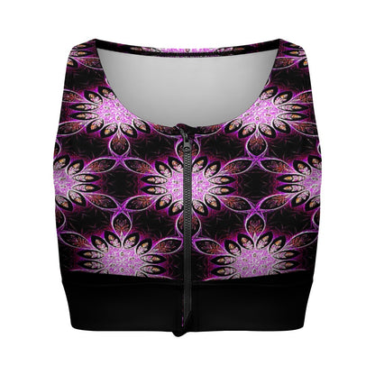 Geo-Graphic 01: Electric Petals Zip Front Sports Bra