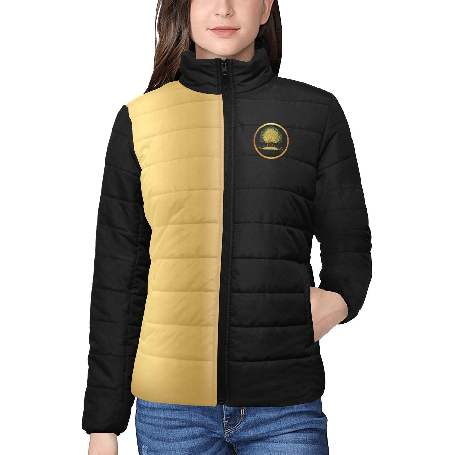 Yahuah-Tree of Life 03-01 Ladies Designer Stand Collar Lightweight Puffer Jacket