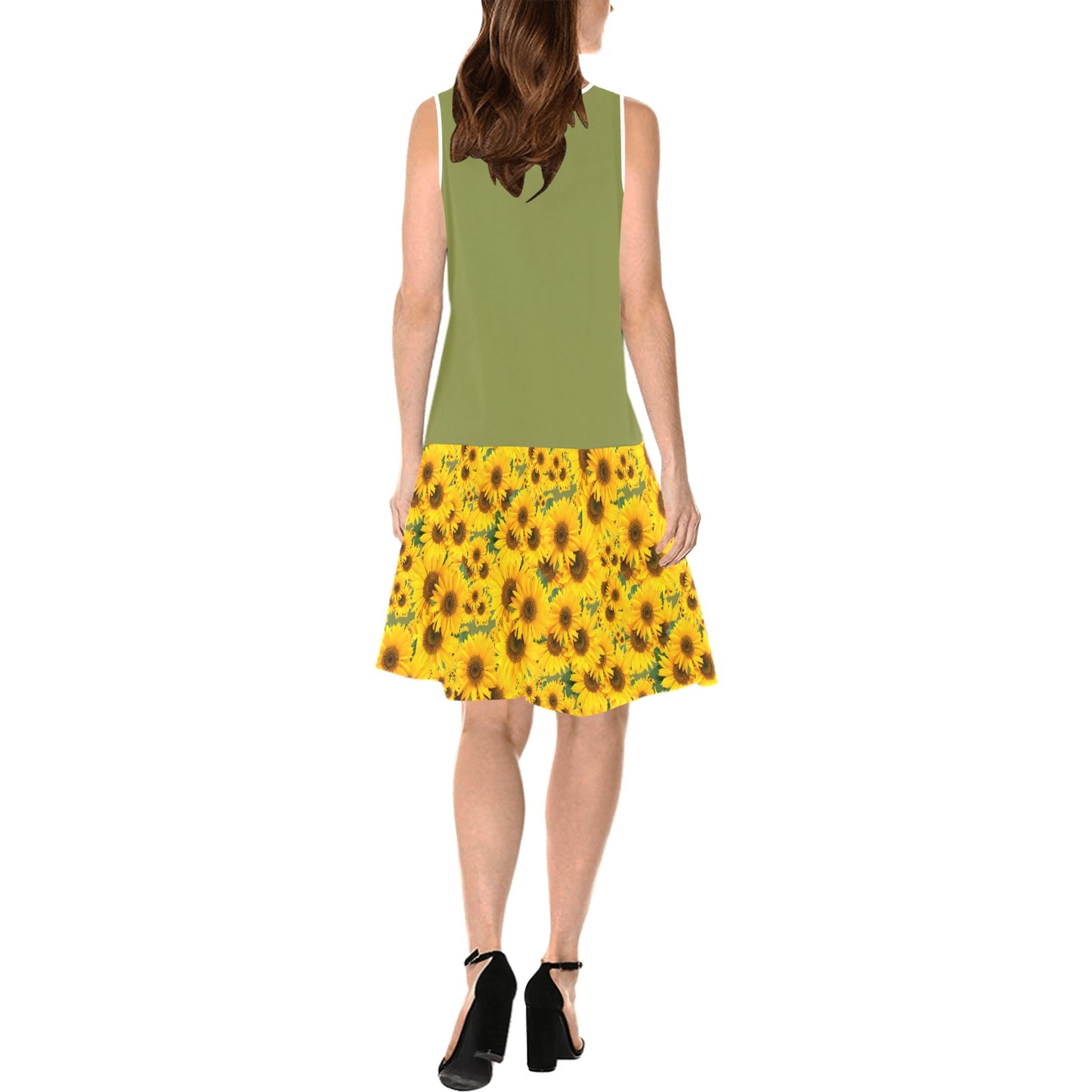 TRP Floral Print 04: Sunflowers 01 Designer Sleeveless Splicing Shift Dress (5 colors)