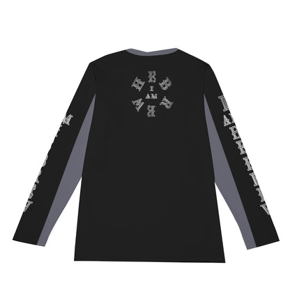 I AM HEBREW 02-02 Men's Designer Long Sleeve Cotton T-shirt, Black+BlackChrome