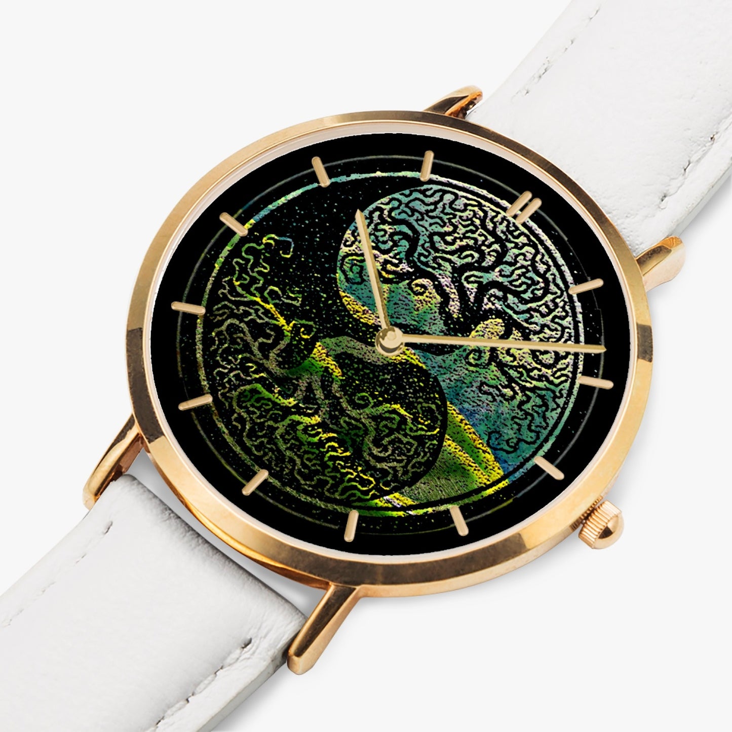 Tree of Life - As above, so below by KTJ Designer Ultra Thin Rose Gold 33/38/41mm Quartz Unisex Watch with Leather Strap and Indicators (White/Black/Brown Strap)