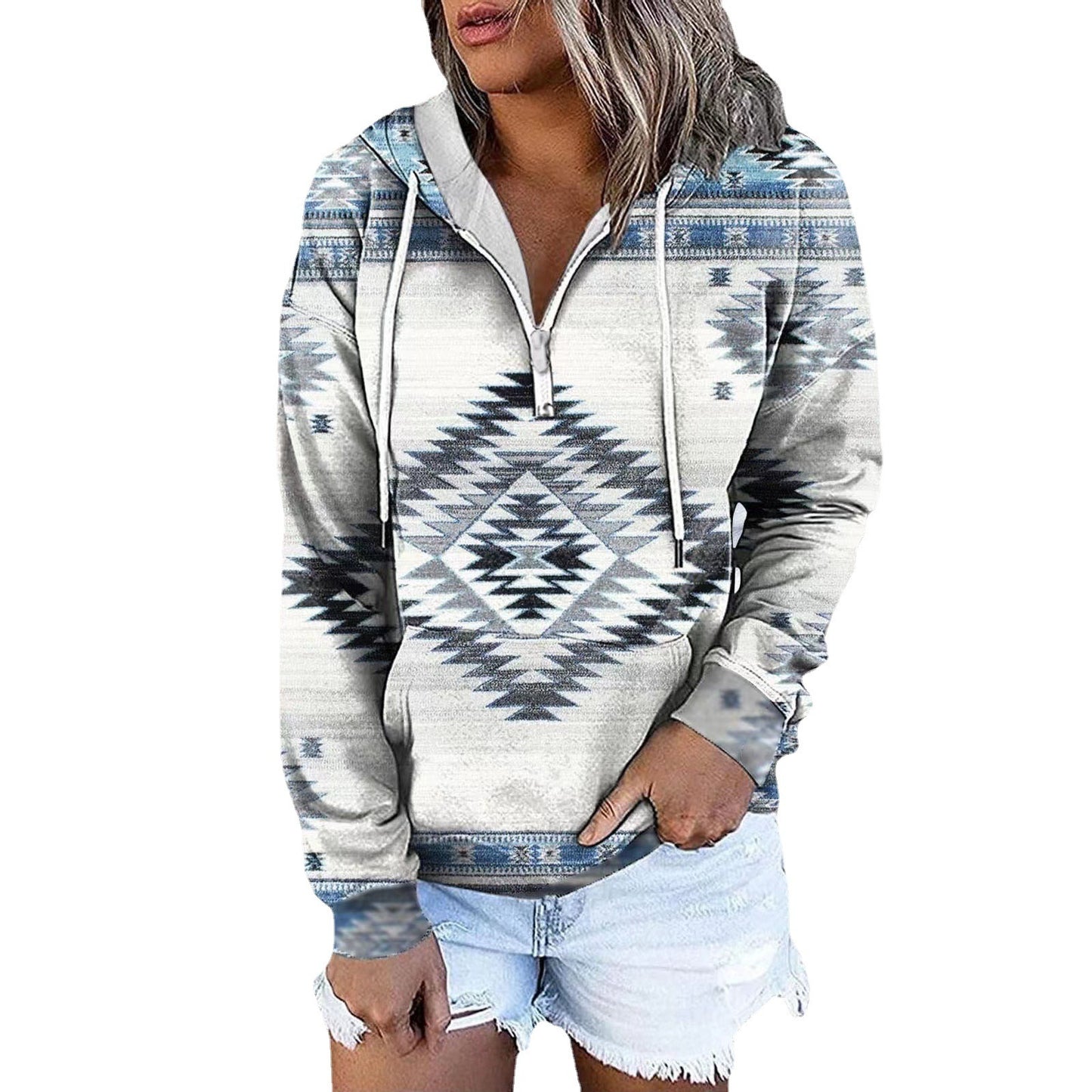 Ethnic Tribe Print 1/4 Zip Pullover Hoodie for Women (11 styles)