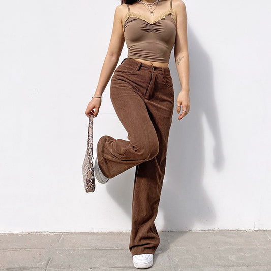 Retro Solid Corduroy High Waist Wide Leg Pants (5 colors)