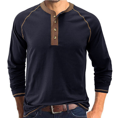 Solid Color Raglan Long Sleeve Henley T-shirt (6 colors)