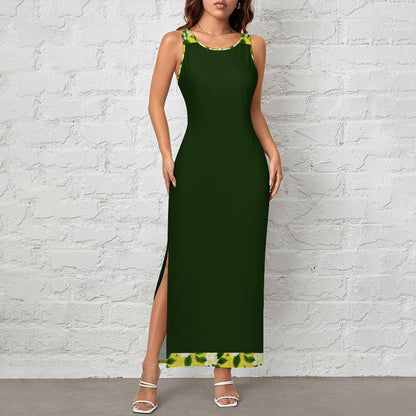 TRP Floral Print 10: Jasmine Vine 01-01 Designer Fitted Sleeveless Slit Maxi Dress